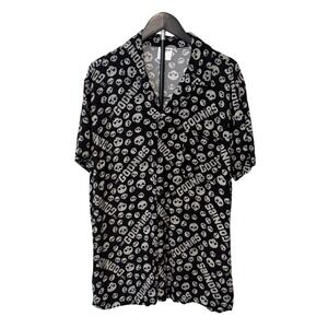 The Goonies Skull Print Camp Shirt Men's L Black Rayon Button Up Movie Licensed